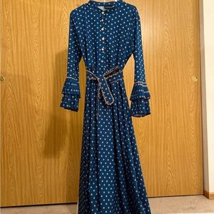 Polka Dot Maxi Dress - Blue and Gold